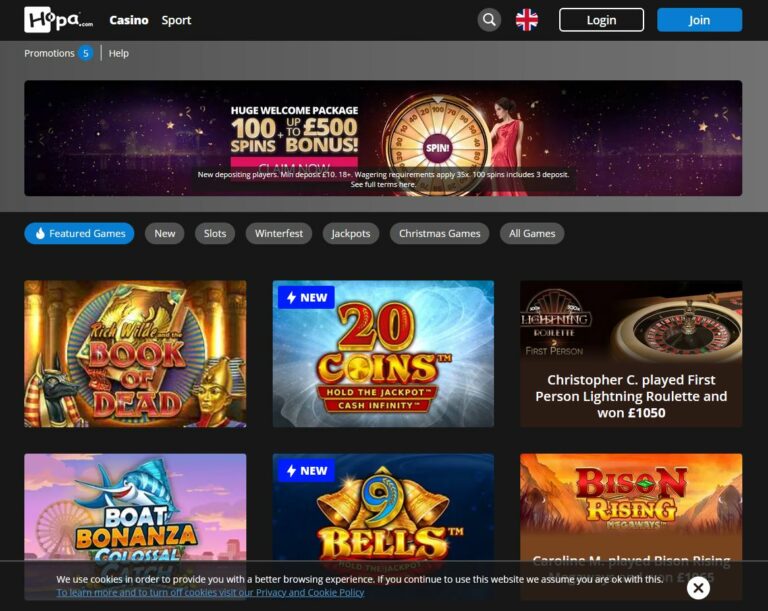 Hopa Casino Website Screenshot