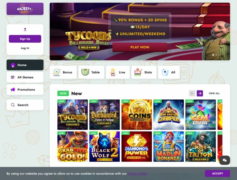 Majesty Slots Website Screenshot