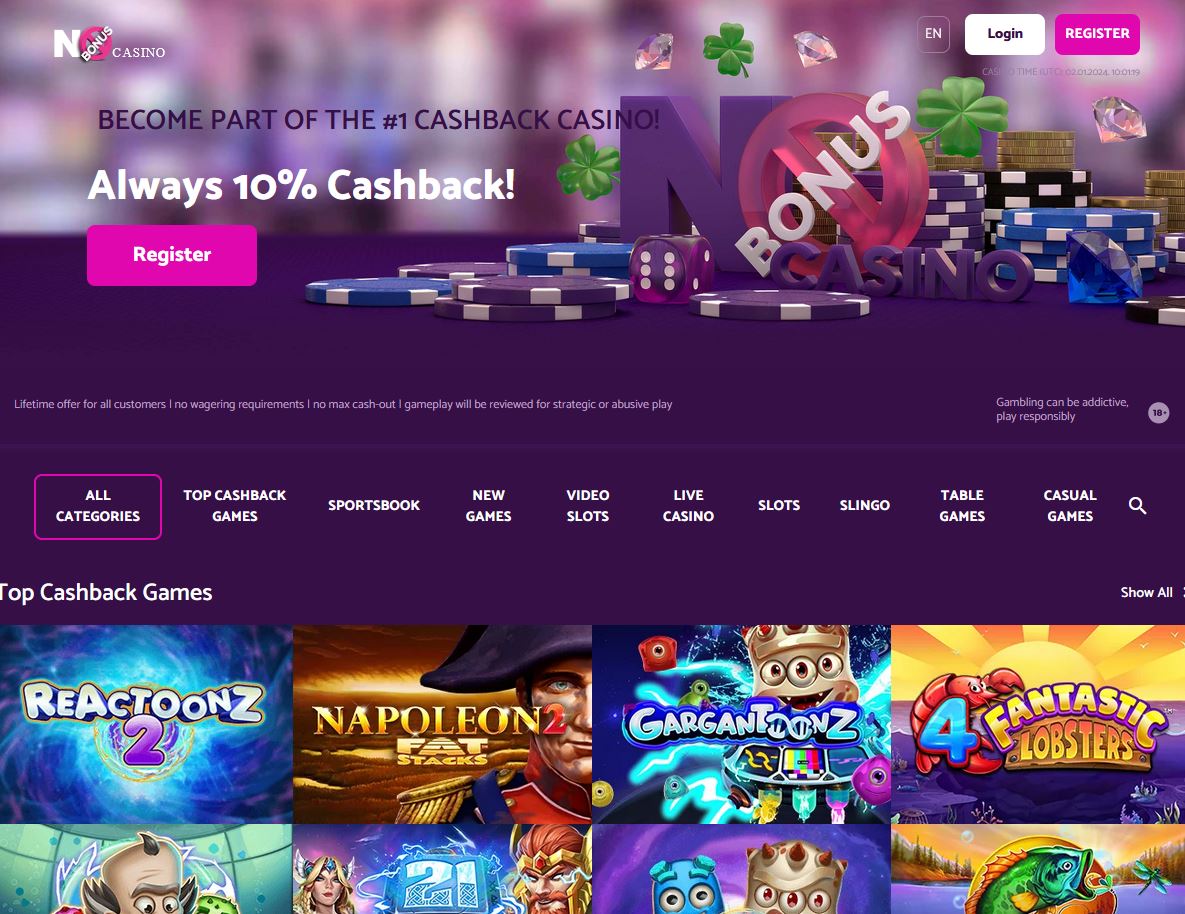 No Bonus Casino Website Screenshot