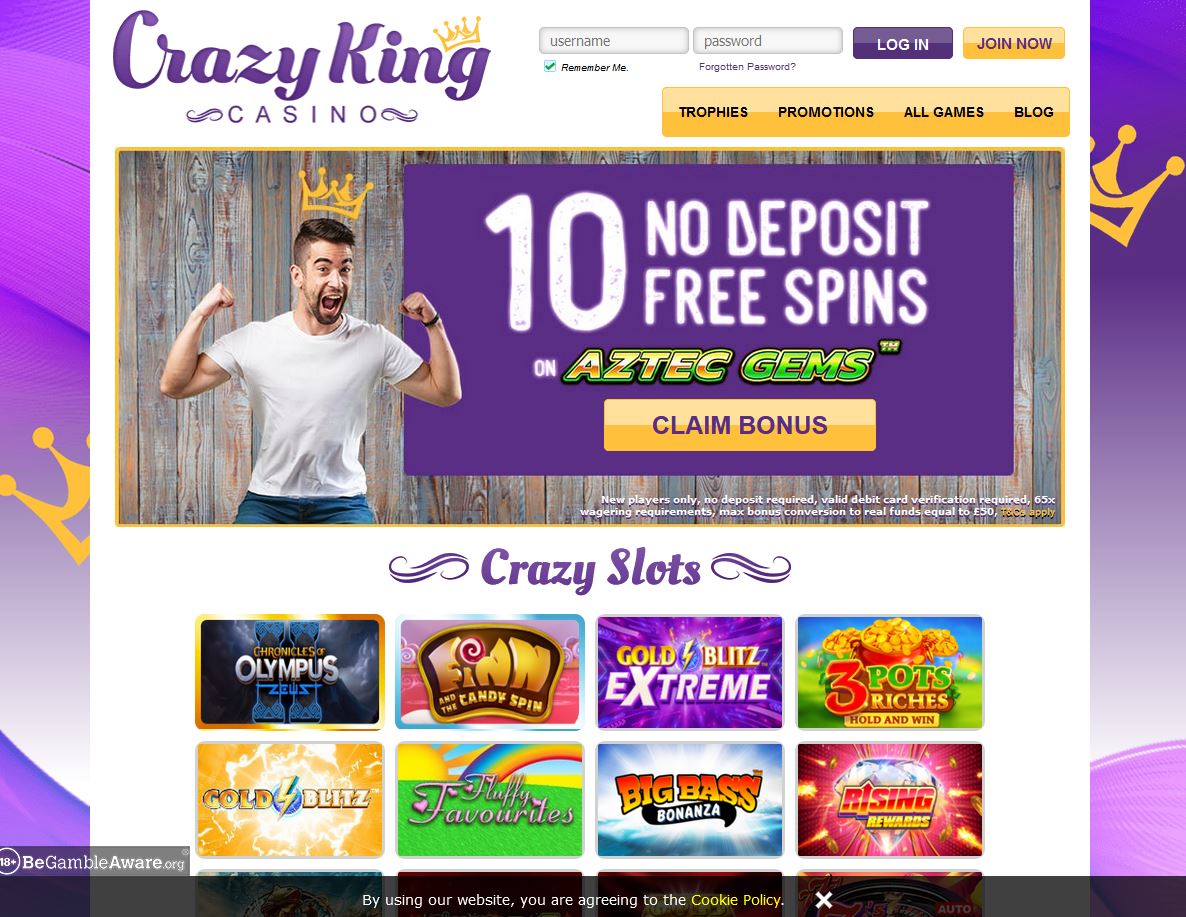 Crazy King Casino Website Screenshot