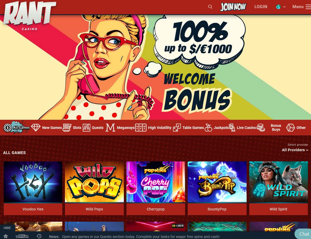 Rant Casino Website Screenshot