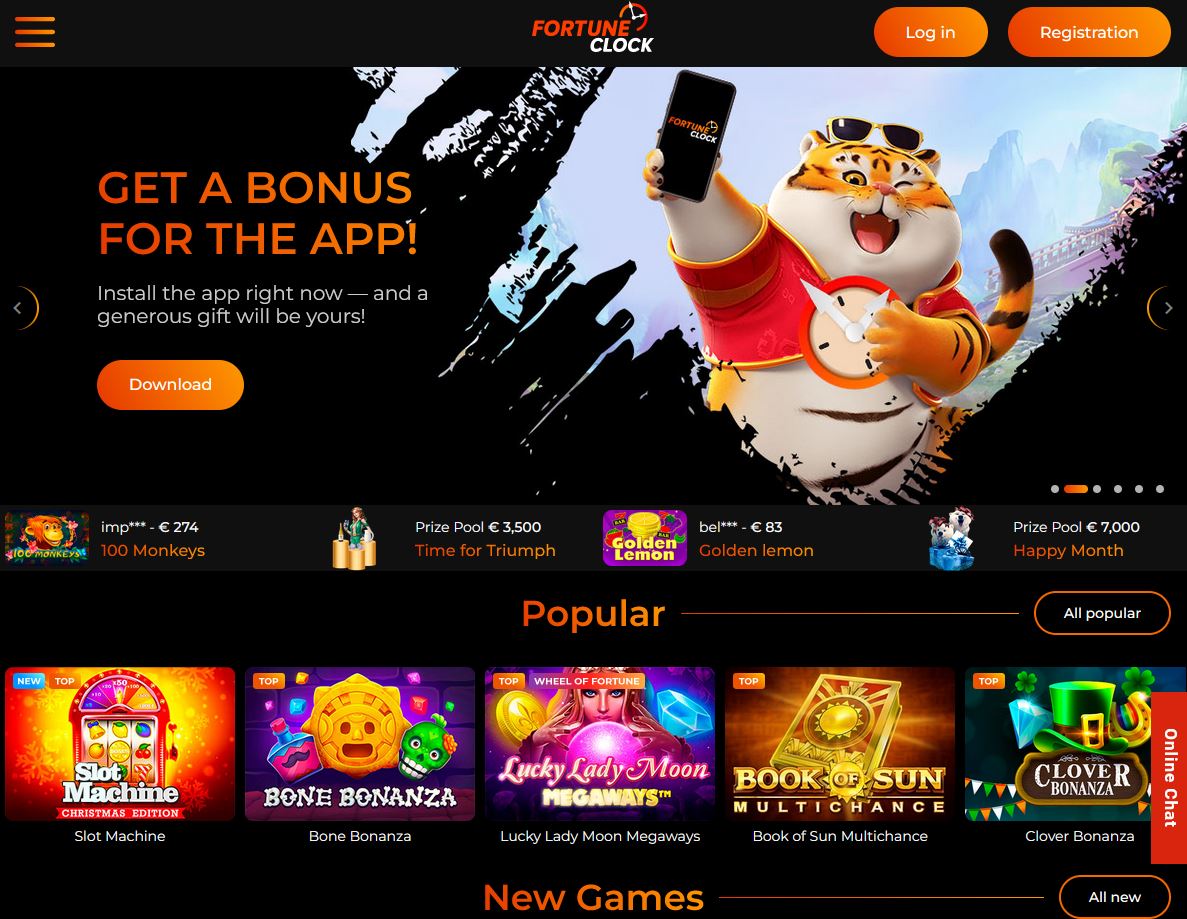 Fortune Clock Casino Website Screenshot