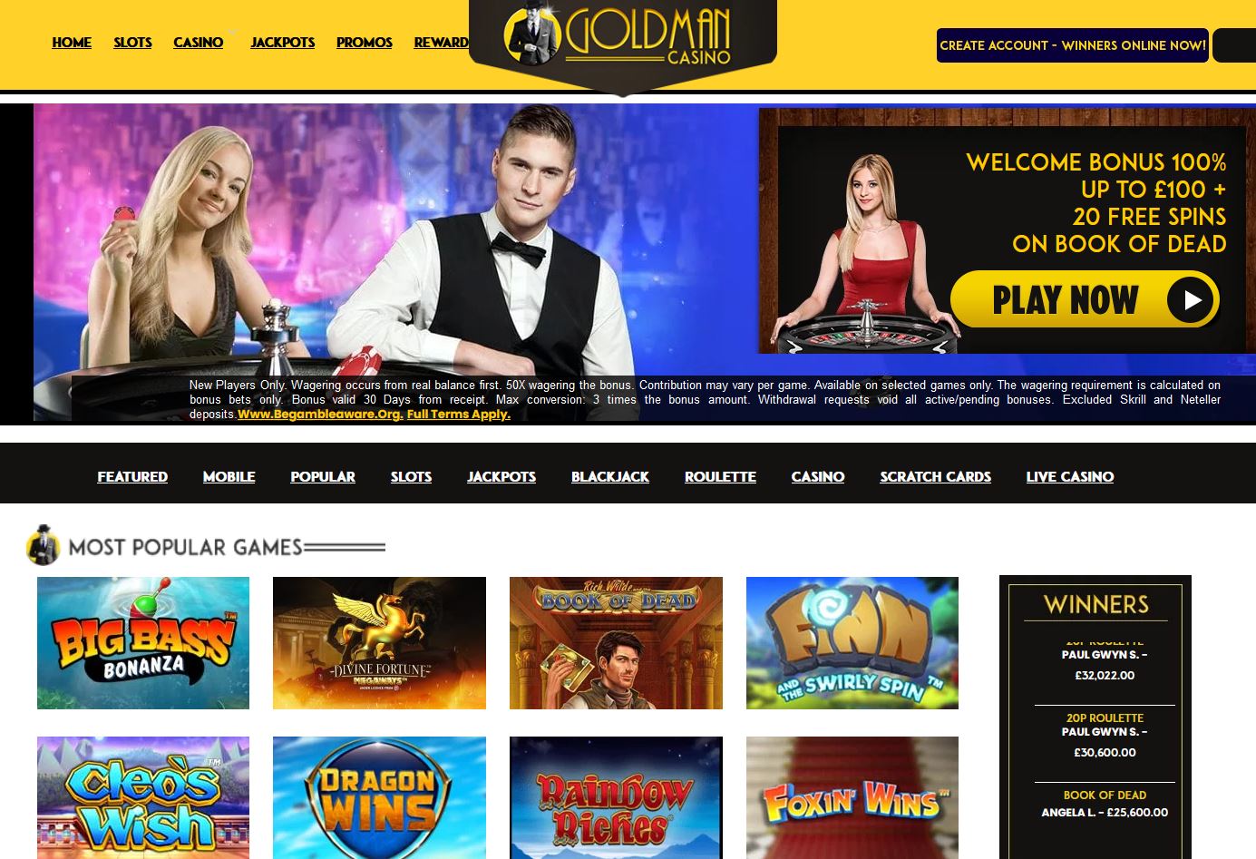 Goldman Casino Website Screenshot