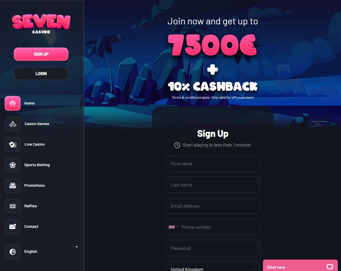 Seven Casino Website Screenshot